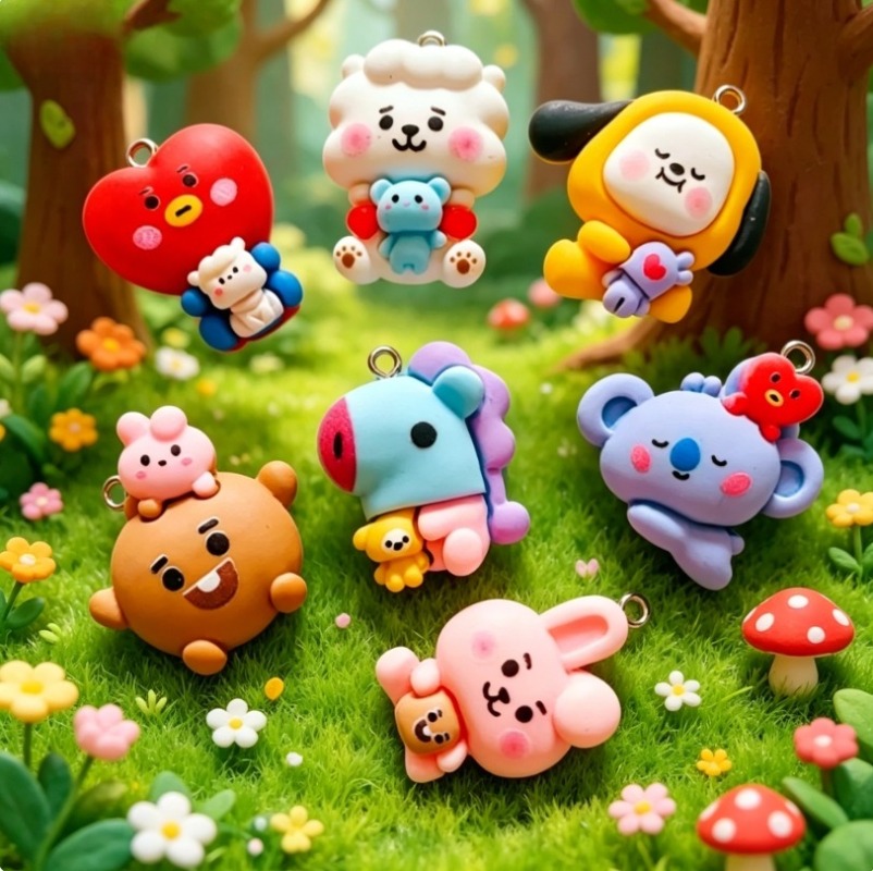 7pcs BT21 Resin Cartoon Charm  - đánh giá và giá Jewelry Making With Resin